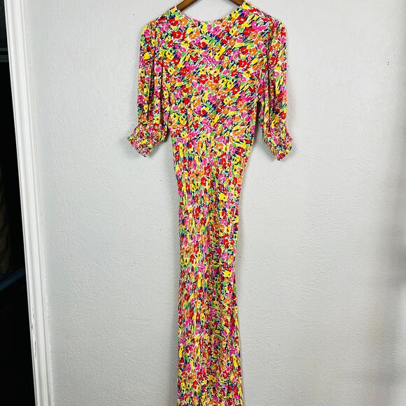 Rixo Floral Maxi Dress Short Sleeve Spring V Neck - 2 - Picture 3 of 6